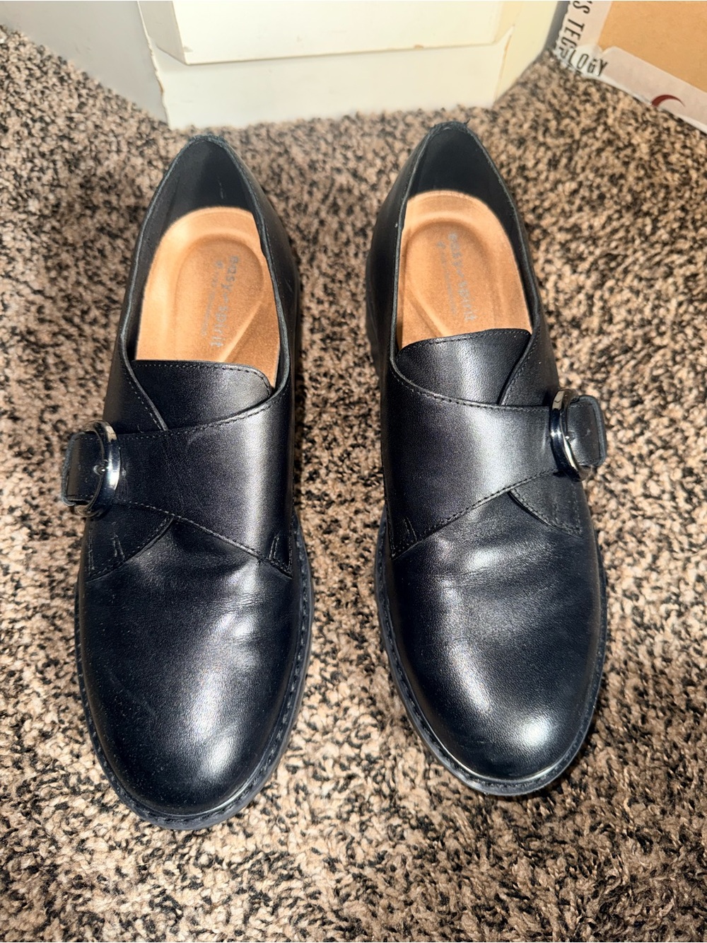 Easy Spirit Black Leather Buckle Loafers
